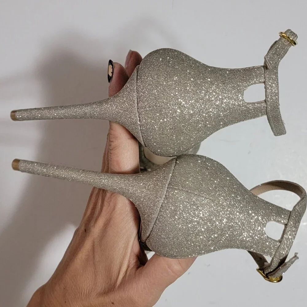 NEW Stuart Weitzman Nudistdisco Pearl Glitter Heels Womens 9.5 Glam Luxury Shiny